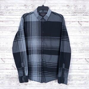 Calvin Klein Jeans Mens Shirt M Black Gray Plaid 636